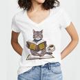 Life Is Better With Cats Coffee Books Cat Reading Book Women's Jersey Short Sleeve Deep V-Neck Tshirt