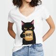 Nope Coffee Cat – Introvert Humor Monday Kitty Women's Jersey Short Sleeve Deep V-Neck Tshirt