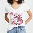 Pink Coquette Bow Senior 2025 Back To School Graduation Girl Women's Jersey Short Sleeve Deep V-Neck Tshirt