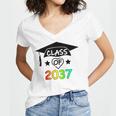 Pre-K -12th Grade Hand Prints Space Graduation Class Of 2037 Women's Jersey Short Sleeve Deep V-Neck Tshirt