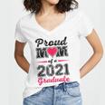 Proud Mom Of A 2021 Graduate Senior Graduation Women's Jersey Short Sleeve Deep V-Neck Tshirt