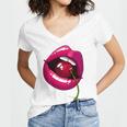 Rainbow Lips With a Cherry In The Mouth 80s Nostalgia Premium Tri-Blend Women's Jersey Short Sleeve Deep V-Neck Tshirt