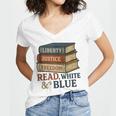 Read Blue Liberty Books July 4th Independence Women's Jersey Short Sleeve Deep V-Neck Tshirt