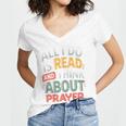 Read And Think About Prayer Faith & Book Lover Premium Women's Jersey Short Sleeve Deep V-Neck Tshirt