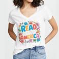 Reads Across Tee America Reading Teacher Books Reader Kids Women's Jersey Short Sleeve Deep V-Neck Tshirt