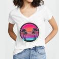 Retro 80s Synthwave Sunset & Palm Trees Retro Nostalgia 80s Women's Jersey Short Sleeve Deep V-Neck Tshirt Retro 80s Synthwave Sunset & Palm Trees Retro Nostalgia 80s Women's Jersey Short Sleeve Deep V-Neck Tshirt