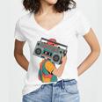 Retro 90s Boombox Nostalgia Party For Music Lovers Men Women Women's Jersey Short Sleeve Deep V-Neck Tshirt