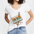 Retro Cassette Tape & Pencil Rewind Nostalgia Party 80s 90s Women's Jersey Short Sleeve Deep V-Neck Tshirt Retro Cassette Tape & Pencil Rewind Nostalgia Party 80s 90s Women's Jersey Short Sleeve Deep V-Neck Tshirt