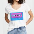 Retro Cassette Tape Tee 90s Nostalgia Aesthetic Women's Jersey Short Sleeve Deep V-Neck Tshirt