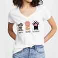 Rock Paper Scissors Hand Game Cute Paw Cat Introvert Women's Jersey Short Sleeve Deep V-Neck Tshirt