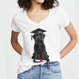 Russian Terrier Dog Graduation Cap Graduate Owner Grad Women's Jersey Short Sleeve Deep V-Neck Tshirt
