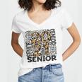Senior 2021 Grad Class Of 2021 Graduation Leopard Cheetah Women's Jersey Short Sleeve Deep V-Neck Tshirt
