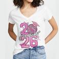 Senior 2026 Graduation Girls Coquette Pink Bow Class Of 2026 Premium Women's Jersey Short Sleeve Deep V-Neck Tshirt