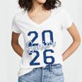 Senior 2026 Graduation Varsity Navy Blue On The Back Women's Jersey Short Sleeve Deep V-Neck Tshirt