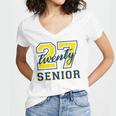 Senior Class Of 2027 Graduation Yellow And Blue On The Back Premium Tri-Blend Women's Jersey Short Sleeve Deep V-Neck Tshirt
