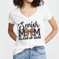 Senior Mom Class Of 2026 Graduation Leopard Coquette Bow Women's Jersey Short Sleeve Deep V-Neck Tshirt