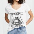 Somebody's Smut Reading Wife Smutty Book Lovers Women's Jersey Short Sleeve Deep V-Neck Tshirt