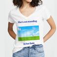 Out Standing In Her Field Graduation Tee Women's Jersey Short Sleeve Deep V-Neck Tshirt