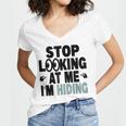 Stop Looking At Me I’m Hiding Sarcastic Introvert Joke Women's Jersey Short Sleeve Deep V-Neck Tshirt Stop Looking At Me I’m Hiding Sarcastic Introvert Joke Women's Jersey Short Sleeve Deep V-Neck Tshirt