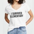 I Survived Elementary Graduation School Student Women's Jersey Short Sleeve Deep V-Neck Tshirt
