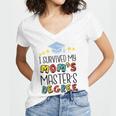 I Survived My Mom's Master's Degree Master Graduation Women's Jersey Short Sleeve Deep V-Neck Tshirt