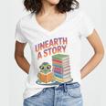 Unearth A Story Cute Turtle Reading Books Librarian Women's Jersey Short Sleeve Deep V-Neck Tshirt Unearth A Story Cute Turtle Reading Books Librarian Women's Jersey Short Sleeve Deep V-Neck Tshirt