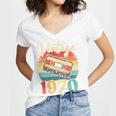 Vintage 1970 Retro Cassette Tape 70s Born Nostalgia Birthday Women's Jersey Short Sleeve Deep V-Neck Tshirt