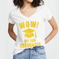 Wow My Son Graduated Mom Dad Of A Senior Graduation Women's Jersey Short Sleeve Deep V-Neck Tshirt