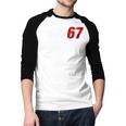 67 Pit Crew Six Seven Racing Birthday Race Car For Dad Mom Men Baseball Raglan Shirt