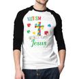 Autism Dad Son Father Autistic Kid Awareness Jesus Christian Men Baseball Raglan Shirt