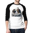 Bald Eagle Dad Mom Three Eaglet Chicks Babies In The Nest Men Baseball Raglan Shirt