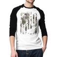 Camo US Flag Deer Elk Buck Camoflage Hunting Hunter Dad Short Sleeve Men Baseball Raglan Shirt