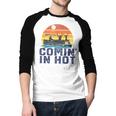 Comin In Hot Pontoon Boat Boating Lake For Dad Small Men Baseball Raglan Shirt