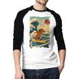 Dachshund Doxie Japanese Kanagawa Wave Surfing Japan Mom Dad Men Baseball Raglan Shirt