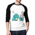 Dad To Be Dinosaur Baby Shower For Boy Men Baseball Raglan Shirt