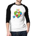 Fun Heart Puzzle Shirts Dad Autism Awareness Family Support Men Baseball Raglan Shirt