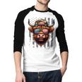 Highland Cow 4th July USA Flag Dad Father America Men Boys Men Baseball Raglan Shirt