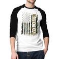 JROTC Dad United States Distressed Camo w US Flag Men Baseball Raglan Shirt