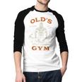 Old's Gym Logo Workout Dad Grandpa Weightlifting Old Men Gym Men Baseball Raglan Shirt