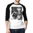 Pug Alien UFO Taking a Selfie Dog Mom Dad Men Baseball Raglan Shirt