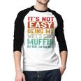 Retro Fathers Day Not Easy Being My Wifes Stud Muffin Dad Men Baseball Raglan Shirt