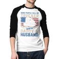 Semi Truck Driver Trucker Daddy Husband US American Flag Men Baseball Raglan Shirt
