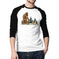 Shih Tzu Bigfoot Dog Walking Mom Dad Kids Men Baseball Raglan Shirt