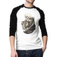 Skeleton Hugging Cat Halloween Cat Lover Cat Mom Dad Men Baseball Raglan Shirt