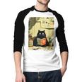 Vintage Japanese Cat Book Lovers Librarian Cat Dad Teacher Men Baseball Raglan Shirt