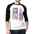 Vintage USA Flag Proud Swimming Dad Swim Swimmer Silhouette Men Baseball Raglan Shirt
