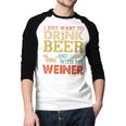 Weiner Dachshund Dad Drink Beer Hang With Dog Vintage Men Baseball Raglan Shirt