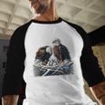 Bald Eagle Dad Mom Three Eaglet Chicks Babies In The Nest Men Baseball Raglan Shirt