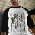 Camo US Flag Deer Elk Buck Camoflage Hunting Hunter Dad Short Sleeve Men Baseball Raglan Shirt