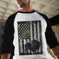 Camo USA Flag Bison Camouflage Hunting Wildlife Hunter Dad Men Baseball Raglan Shirt